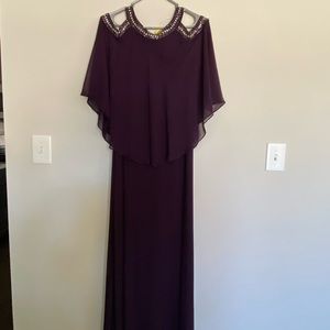 Dark plum beautiful beaded cold shoulder gown.